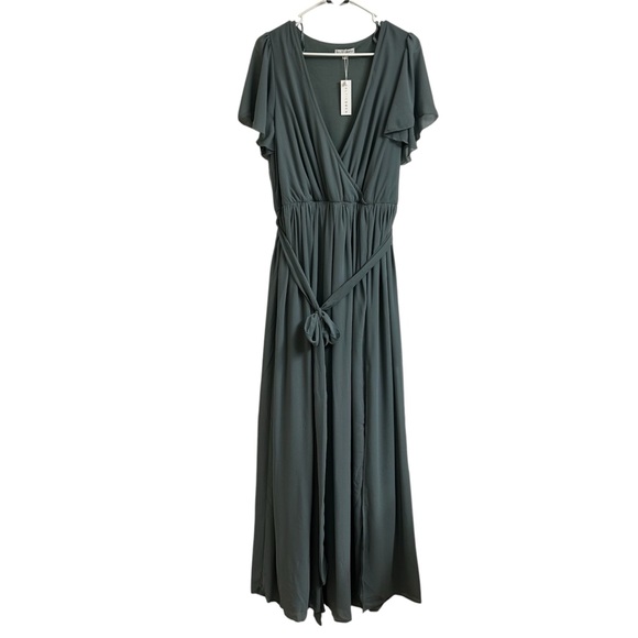 Baltic Born Kristina Dusty Blue Flowy Wrap Tie Slit Maxi Dress Womens Size 1XL - Picture 2 of 11